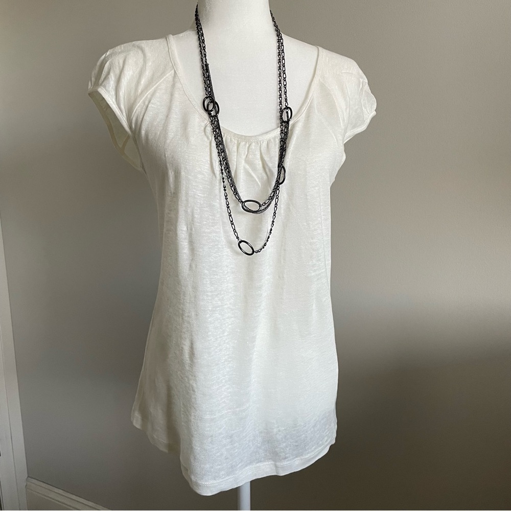 LOFT Cream Linen Top, Linen Tee, Cream Shirt, Cream Long Shirt, Linen Top